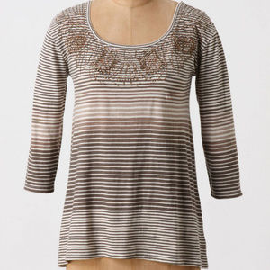 Anthropologie Shaded Sunrise Tee Ombre Striped Beaded Cotton Top By C Keer, sz M